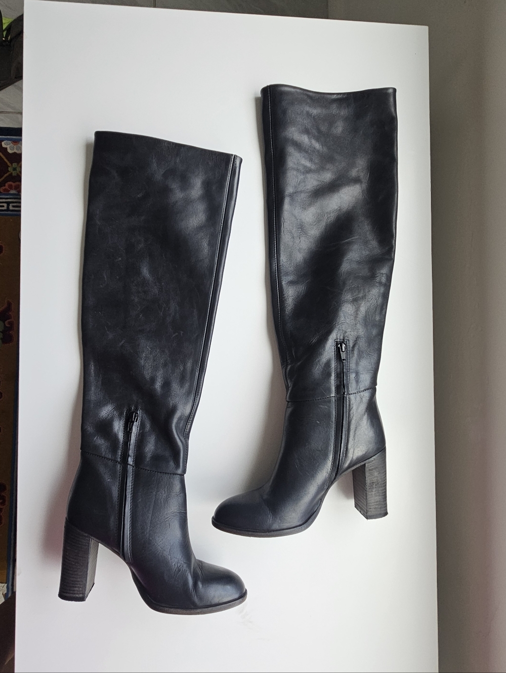Free People Dakota Black Leather Wood Chunky Heeled Over Knee Boots - Picture 8 of 14